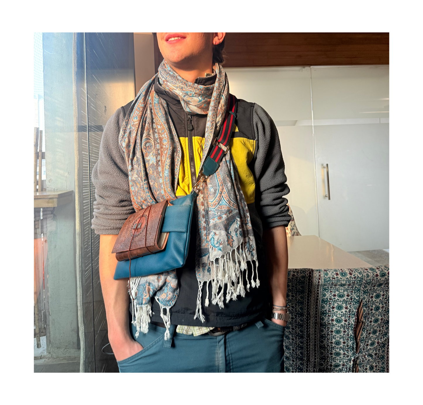 The Essential Teal Bundle - Includes Fabric Webbing Strap (Navy & Red Mix) and Short Handle Strap