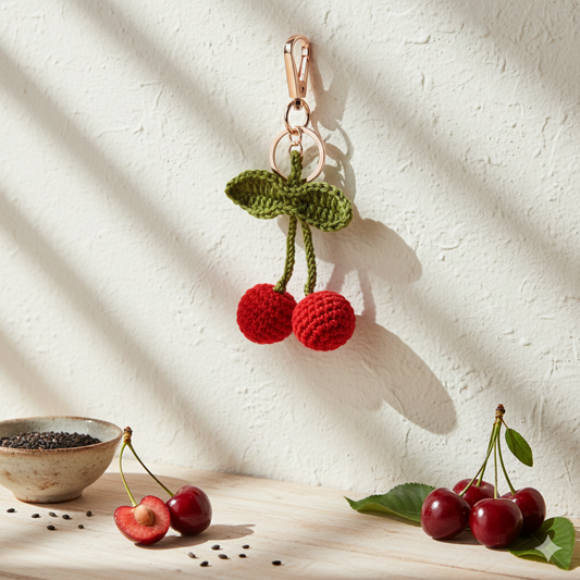 Hand Woven Crochet Charm - Cherry
